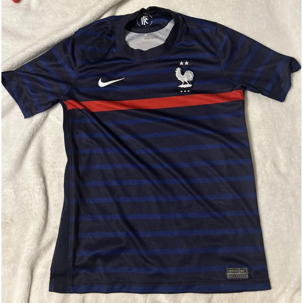 Nike France FFF Youth Large Dri-FIT Soccer Jersey Blue Red Kids Training
